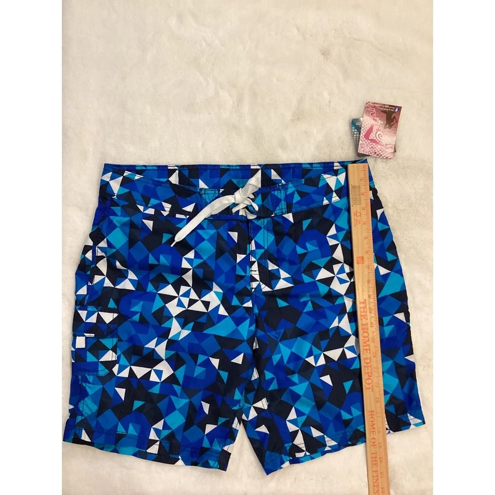 Kanu Surf Mens Geometric Print Board Shorts Blue White Swim Trunks‎ Size 34 NWT